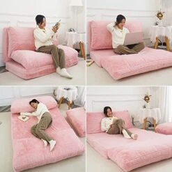 N&V Folding Matress Sofa Bean Bag, Foam Filling Folding Matress Sofa, Includes Removable And Machine Washable Cover, Soft Faux Fur (Pink) -Safavieh Furnitue Shop 51o8haVHFCL