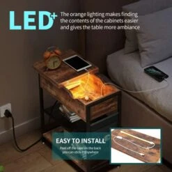 Novson End Table With Charging Station Side Table With USB Ports And Outlets Narrow Nightstand For Small Spaces, Bedside Table With Storage Shelf For Living Room, Bedroom,Rustic Brown -Safavieh Furnitue Shop 51oOaidmSaL