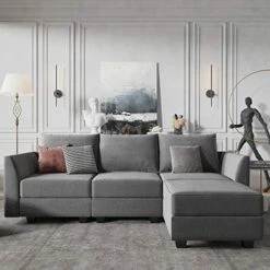 HONBAY Modular Sectional Sofa With Reversible Chaises Sofa With Ottoman U Shaped Sectional Couch For Living Room, Bluish Grey -Safavieh Furnitue Shop 51oWppLEEWL. AC