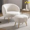 DUOMAY Modern Accent Chair With Ottoman, Sherpa Upholstered Barrel Chair With Footrest, Comfy Lounge Chair Single Sofa Armchair Club Chair For Living Room Bedroom Office, White