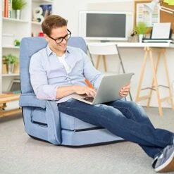 Safstar Indoor Chaise Lounge Sofa, Folding Lazy Sofa Floor Chair W/ 5-Position Adjustable Backrest Lumbar Pillow, Lounger Bed With Armrests, Without Massage Function (Blue) -Safavieh Furnitue Shop 51oxpWeJzwL