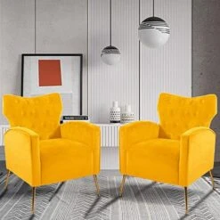 Sucrever Green Accent Chairs Set Of 2 With Armrests/Pillow, Upholstered Wingback Chair, Comfy Tufted Easy Stylish Velvet Accent Chair Set Of 2 For Bedroom Living Room Club And Fireplace -Safavieh Furnitue Shop 51p0pQjPBgL. AC