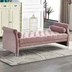 Mathias 71-inch Rolled Arm Velvet Button Tufted Upholstered Bench For Bedroom End Of Bed Chaise Lounge Fabric Long Ottoman Couch Window And Living Room Footrest Stool (Blue) -Safavieh Furnitue Shop 51p4zjBonXL. AC