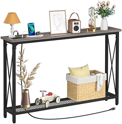 Yoobure Console Tables Entryway 47.3" Sofa Tables Narrow Long Entry Table With USB Ports Behind Couch Entrance Hallway Table With Stable Metal Support Living Room, Rustic Brown 7 Yoobure Console Tables Entryway 47.3" Sofa Tables Narrow Long Entry Table With USB Ports Behind Couch Entrance Hallway Table With Stable Metal Support Living Room, Rustic Brown - Image 7