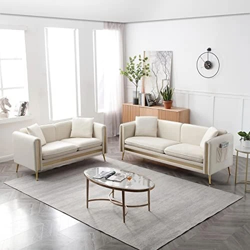 Homtique 77 Inch Upholstered Velvet Sofa Couch, Modern Sofa For Living Room With Side Pocket And 2 Pillows, Gold Metal Legs Decor Couches Furniture For Apartment/Office (Black) 3 Homtique 77 Inch Upholstered Velvet Sofa Couch, Modern Sofa For Living Room With Side Pocket And 2 Pillows, Gold Metal Legs Decor Couches Furniture For Apartment/Office (Black) - Image 3