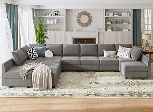 HONBAY Oversized Modular Sofa Couch With Ottoman U Shape Couch With Chaise Sleeper Sofa With Storage Seats, Bluish Grey 14 HONBAY Oversized Modular Sofa Couch With Ottoman U Shape Couch With Chaise Sleeper Sofa With Storage Seats, Bluish Grey - Image 14