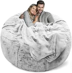 LapEasy Giant Bean Bag Chair Cover(Cover Only,No Filler),Oversized Round Soft Fluffy PV Velvet Washable Lazy Sofa Bean Bag Bed Cover For Adults, Living Room Bedroom Furniture Outside Cover(Drak Grey) -Safavieh Furnitue Shop 51psFyd8kVL. AC