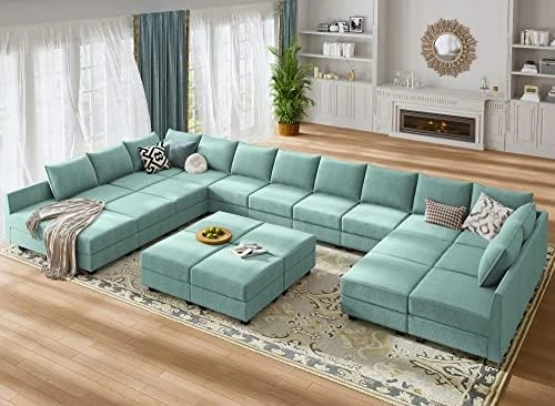 HONBAY Oversized Modular Sofa Couch With Ottoman U Shape Couch With Chaise Sleeper Sofa With Storage Seats, Bluish Grey 9 HONBAY Oversized Modular Sofa Couch With Ottoman U Shape Couch With Chaise Sleeper Sofa With Storage Seats, Bluish Grey - Image 9