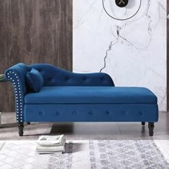 LUCKHAO Chaise Lounge Indoor,Velvet Lounge Chair For Bedroom With Storage & Pillow,Modern Upholstered Rolled Arm Chase Lounge For Sleeping With Nailhead Trim For Living Room Bedroom Office(Grey) -Safavieh Furnitue Shop 51q3aiPgovL. AC