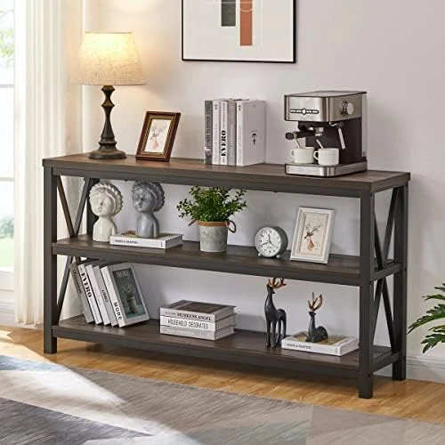 FATORRI Industrial Console Table For Entryway, Wood Sofa Table, Rustic Hallway Tables With 3-Tier Shelves For Living Room (55 Inch, Rustic Oak) 7 FATORRI Industrial Console Table For Entryway, Wood Sofa Table, Rustic Hallway Tables With 3-Tier Shelves For Living Room (55 Inch, Rustic Oak) - Image 7