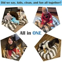 2-pack Stuffed Animal Storage Bean Bags For Kids Room Empty Animal Beanbag Chair Covers Only Without Filling Small Storage Bags For Toddlers, Children, Boys, Girls Room Decor, White Grey Blue Stripes -Safavieh Furnitue Shop 51qI33v1fmS