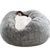 CMYJK Super Big Bean Bag Chair Cover, (it Was Only A Not Full Bag) Living Room Furniture Round Soft Fluffy Faux Fur BeanBag Lazy Sofa Bed Cover Giant (6FT (59' X 29'), Light Grey)