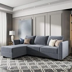 HONBAY Modular Sectional Sofa With Reversible Chaises Sofa With Ottoman U Shaped Sectional Couch For Living Room, Bluish Grey -Safavieh Furnitue Shop 51qbFIY1bcS. AC