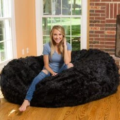 Comfy Sacks Memory Foam Bean Bag Chair, Black Furry -Safavieh Furnitue Shop 51qbsD9LafL
