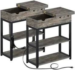 Rolanstar End Table With Charging Station, Narrow Nightstand, Flip Top Side Table With USB Ports And Storage Shelves For Small Spaces, Living Room, Bedroom (Rustic Brown) -Safavieh Furnitue Shop 51qfXMSBWrL. AC