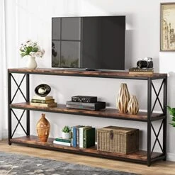 Tribesigns 70.86 Inch Rustic Console Sofa Table With Open Shelf, Industrial TV Stand 3 Shelf Horizontal Hallway Entryway Table With Storage For Living Room (70.86, Brown) -Safavieh Furnitue Shop 51qhQcBYUlL