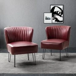 HULALA HOME Faux Leather Accent Chairs Set Of 2 With Metal Base, Mid Century Modern Living Room Chairs, Comfy Upholstered Armless Side Chairs For Bedroom, Camel -Safavieh Furnitue Shop 51qumAJX4yL. AC