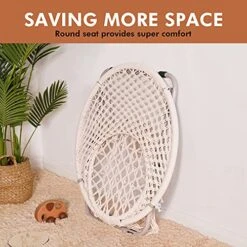 PASAMIC Saucer Chair With Folding Metal Frame, 100% Cotton Handmade Round Cozy Chairs, Exquisite Moon Chair For Bedroom, Living Room Décor Beige -Safavieh Furnitue Shop 51r284YVv8S