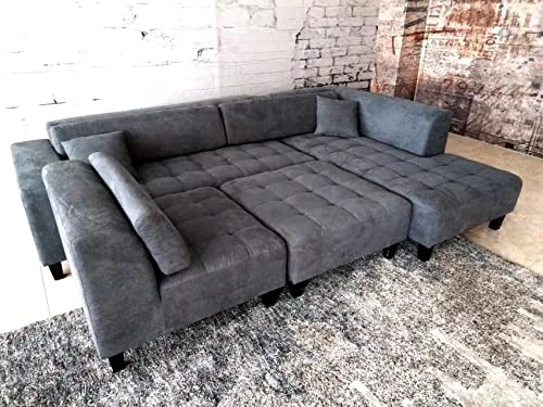 Stendmar 4pc 117" To 153" Modern Dark Gray Microfiber Sectional Couch Sofa S1107RDG 3 Stendmar 4pc 117" To 153" Modern Dark Gray Microfiber Sectional Couch Sofa S1107RDG - Image 3