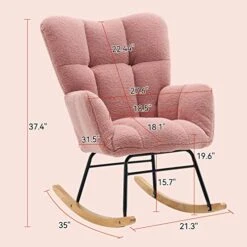 NIOIIKIT Nursery Rocking Chair Teddy Upholstered Glider Rocker Rocking Accent Chair Padded Seat With High Backrest Armchair Comfy Side Chair For Living Room Bedroom Offices (Pink Teddy)