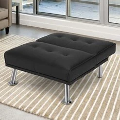 Giantex Single Sofa, Convertible Futon Chair, Folding Recliner Chaise Lounge With Metal Legs And Adjustable Backrest, PU Leather Living Room Furniture 34 Inch Length (Black) -Safavieh Furnitue Shop 51rmwrm6oLS