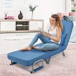 Giantex Convertible Sofa Bed Sleeper Chair, 5 Position Adjustable Backrest, Folding Arm Chair Sleeper W/Pillow, Upholstered Seat, Leisure Chaise Lounge Couch For Home Office (Blue) -Safavieh Furnitue Shop 51s09mcfKML