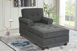 Payeel Chaise Lounge Indoor Living Room Sleeper Chair 59" Tufted Leisure Upholstered Modern Couch Bed With Backrest Armrests Comfy Single Sofa Bed For Home Office (Dark Gray) -Safavieh Furnitue Shop 51s1UfpmbQL