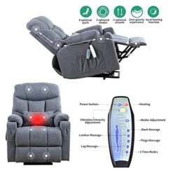 OBBOLLY Power Lift Recliner Chair For Elderly, Massage Chair Recliner With Heat, Linen Fabric Lazy Sofa Chairs With Cup Holders, USB, Side Pockets For Living Room -Safavieh Furnitue Shop 51s5AIUPHoL