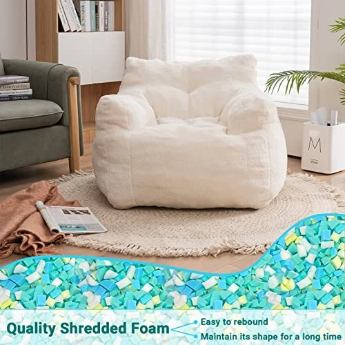 Beanbags Bean Bag Chair, Ultra Soft Teddy Fabric Arm Chair For Adults Kids, Comfy Leisure Sofa Chair For Bedroom, Living Room, Apartment, Ivory 1 Beanbags Bean Bag Chair, Ultra Soft Teddy Fabric Arm Chair For Adults Kids, Comfy Leisure Sofa Chair For Bedroom, Living Room, Apartment, Ivory