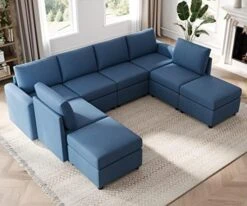 LINSY HOME Modular Sectional Sofa, U Shape Oversized Sofa Couch With Storage, Memory Foam, Modular Sectionals With Ottomans, 7 Seat Living Room Furniture Sofa Sets With Chaise, Blue -Safavieh Furnitue Shop 51sDAkEY0pL. AC