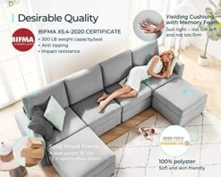 LINSY HOME Modular Sectional Sofa, Convertible U Shaped Sofa Couch With Storage, Memory Foam, Modular Sectionals With Ottomans, 6 Seat Sofa Set With Chaise For Living Room, Grey -Safavieh Furnitue Shop 51sGaEPuYEL