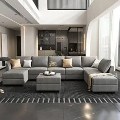 HONBAY Oversized Sectional Sofa With Wide Chaise Reversible Sectional Modular Sofa Couch With Ottomans U Shaped Corner Sectional With Storage For Living Room, Office, Spacious Space,Grey -Safavieh Furnitue Shop 51sNgEwlIvL