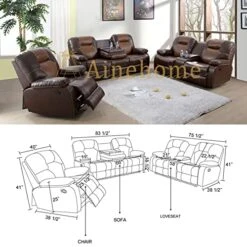 A Ainehome Living Room Furniture Couch Recliner Set With Console Storage Recliner Sofa And Loveseat Chair Sets Couch For Living Room(C-Brown Leatherel,3 Piece Set) -Safavieh Furnitue Shop 51sd0FY450L