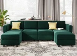 Belffin Modular Velvet Sectional Sofa With Storage Seat Oversized U Shaped Couch With Reversible Chaise Sofa Set With Ottoman Blue -Safavieh Furnitue Shop 51skeSjL kL. AC