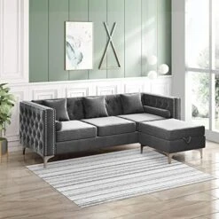 CECER Sofa, 3 Pieces Sofa Set, Loveseat Sofa- Oversize Sofa Couch- Sofa Chair, Velvet Sofa With Pillow, Couches For Living Room, Apartment, Office, Gray Sofa -Safavieh Furnitue Shop 51sy926cGtL. AC