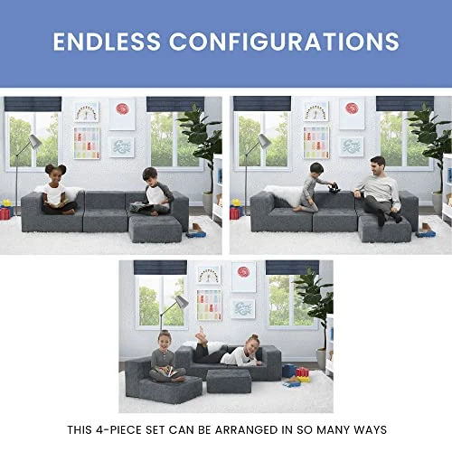 Delta Children Cozee 4-Piece Customizable Sectional Sofa Set, Grey 2 Delta Children Cozee 4-Piece Customizable Sectional Sofa Set, Grey - Image 2