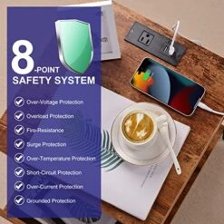 Living Room End Table With Charging Station For Small Space, Sofa Couch Bedside Nightstand With USB Ports & Outlets, Slim Storage Side Table With Drawer Shelf For Bedroom, Rustic Brown -Safavieh Furnitue Shop 51t7qgf4DVL