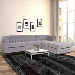 ORRD L-Shape Sectional Sofa, Velvet Tufted Chesterfield Couch Large Sofa Living Room Set With Chaise Lounge And Scrolled Arm For Living Room Home Furniture (Green) -Safavieh Furnitue Shop 51tGwK3fbwL. AC