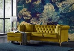 Iconic Home Levin Left Hand Facing Sectional Sofa L Shape Chaise Velvet Button Tufted Rolled Arm With Nail Head Trim Tone Metal Y-Leg With 2 Accent Pillows Modern Contemporary, Gold -Safavieh Furnitue Shop 51tL5b2CRSL. AC