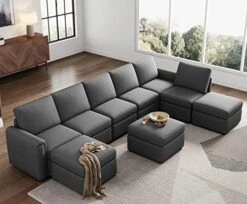 LINSY HOME Modular Sectional Sofa, U Shape Oversized Sofa Couch With Storage, Memory Foam, Modular Sectionals With Ottomans, 7 Seat Living Room Furniture Sofa Sets With Chaise, Blue -Safavieh Furnitue Shop 51tXtB7ft7L. AC