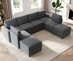 LINSY HOME Modular Sectional Sofa, U Shape Oversized Sofa Couch With Storage, Memory Foam, Modular Sectionals With Ottomans, 7 Seat Living Room Furniture Sofa Sets With Chaise, Blue -Safavieh Furnitue Shop 51u1RPDqWwL. AC