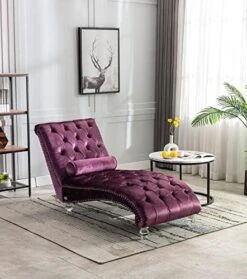 KINFFICT Velvet Chaise Lounge Chair With Toss Pillow, Modern Tufted Button Lounge Chair With Acrylic Legs, Upholstered Indoor Sleeper Chair For Living Room, Bedroom, Silver Grey -Safavieh Furnitue Shop 51u8XnJTLoL. AC