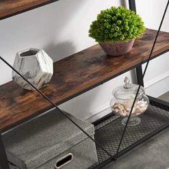 FELLYTN Console Tables For Entryway, Industrial Narrow Sofa Table With Metal Mesh Shelf 3 Tier Hallway Table, 31 Inch Rustic Brown -Safavieh Furnitue Shop 51u9L3Ku0pL