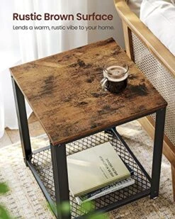 VASAGLE Side Table, 2-Tier Nightstand, End Table With Mesh Shelf, Steel Frame, Adjustable Feet, For Living Room, Bedroom, Industrial Style, Rustic Brown And Black ULET41X -Safavieh Furnitue Shop 51uJCS0e7IL