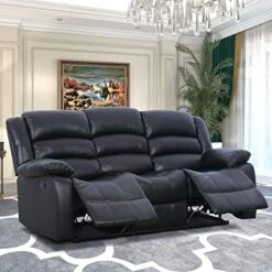 ANJ 2PC Bonded Leather Reclining Sofa Couch Set, Upholstered Recliner Sofa, Manual Recliners Furniture, Home Theater Seating For Living Room (Black, 1+3 Seat) -Safavieh Furnitue Shop 51uR9asEdJL. AC