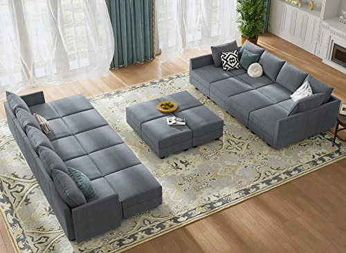 HONBAY Oversized Modular Sofa Couch With Ottoman U Shape Couch With Chaise Sleeper Sofa With Storage Seats, Bluish Grey 4 HONBAY Oversized Modular Sofa Couch With Ottoman U Shape Couch With Chaise Sleeper Sofa With Storage Seats, Bluish Grey - Image 4