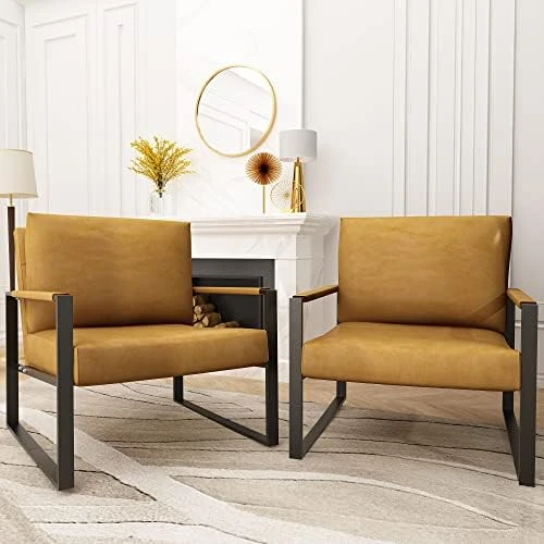 Recaceik Mid-Century Modern Leather Accent Chair, Upholstered PU Leather Chair, Lounge Living Room Chair With Metal Frame, Comfy Reading Armless Chair Home Furniture, Coffee 6 Recaceik Mid-Century Modern Leather Accent Chair, Upholstered PU Leather Chair, Lounge Living Room Chair With Metal Frame, Comfy Reading Armless Chair Home Furniture, Coffee - Image 6