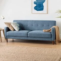Mellow Adair Mid-Century Modern Loveseat/Sofa/Couch With Armrest Pockets, Tufted Linen Fabric, Ivory -Safavieh Furnitue Shop 51uol92ImL. AC
