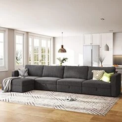 HONBAY Oversized Modular Sectional Sofa With Storage Seat Reversible L Shaped Modular Sectional Sofa With Deep Seat & Wide Chaise, Dark Grey -Safavieh Furnitue Shop 51uvbn6PpML. AC