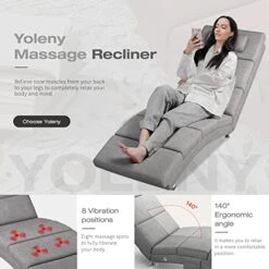 YOLENY Massage Chaise Lounge,Electric Recliner Heated Chair,Ergonomic Indoor Chair, Modern Long Lounger For Office Or Living Room,Linen&Grey -Safavieh Furnitue Shop 51vHg74jTdL